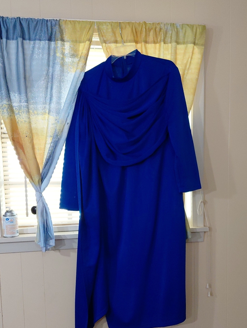 Elegant Royal Blue Temu Draped Long-Sleeve Women's Dress 2xl